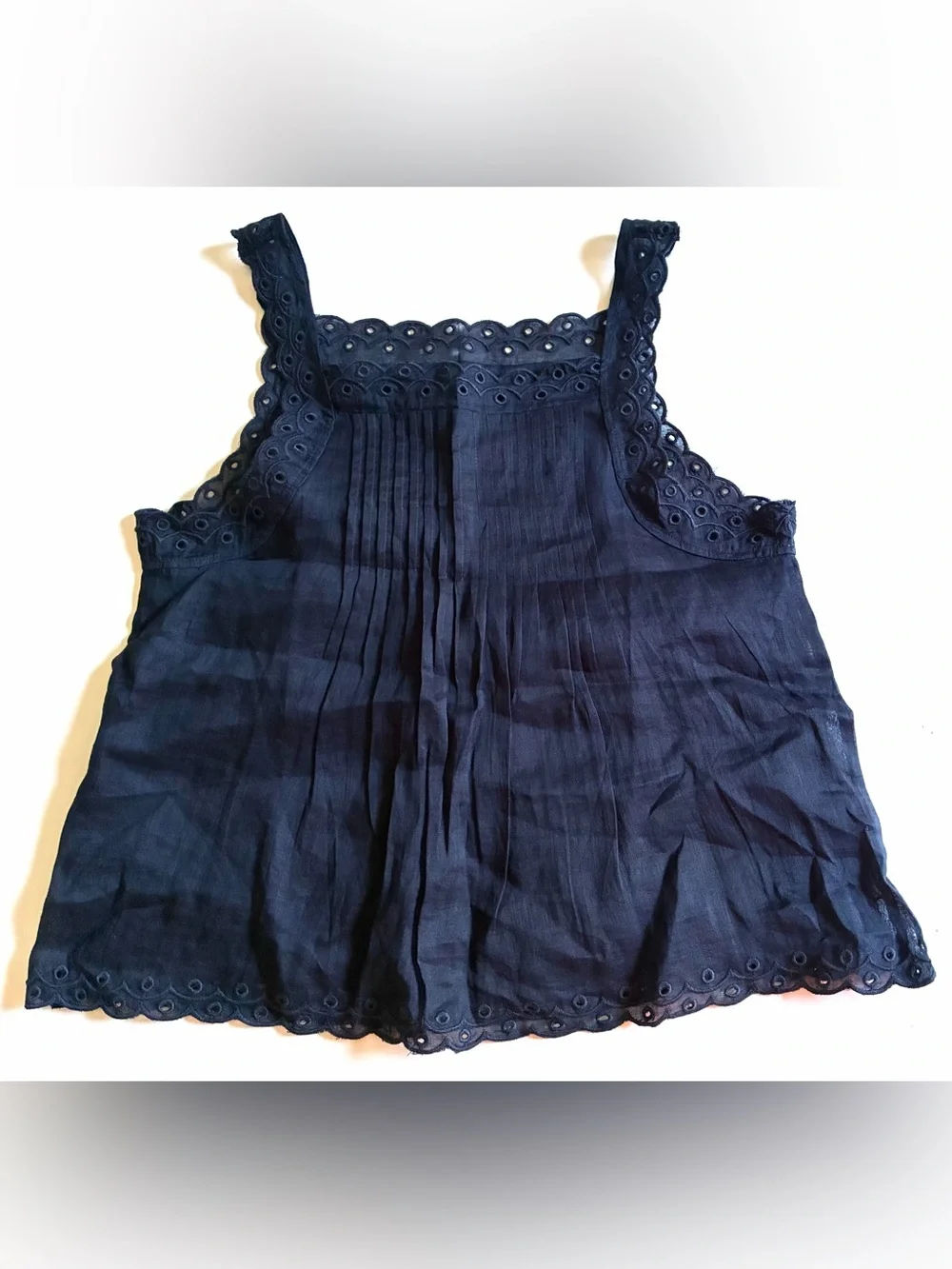 J.Crew. Scallop-trim tank top in ramie.Navy blue. XXS. New without tags.